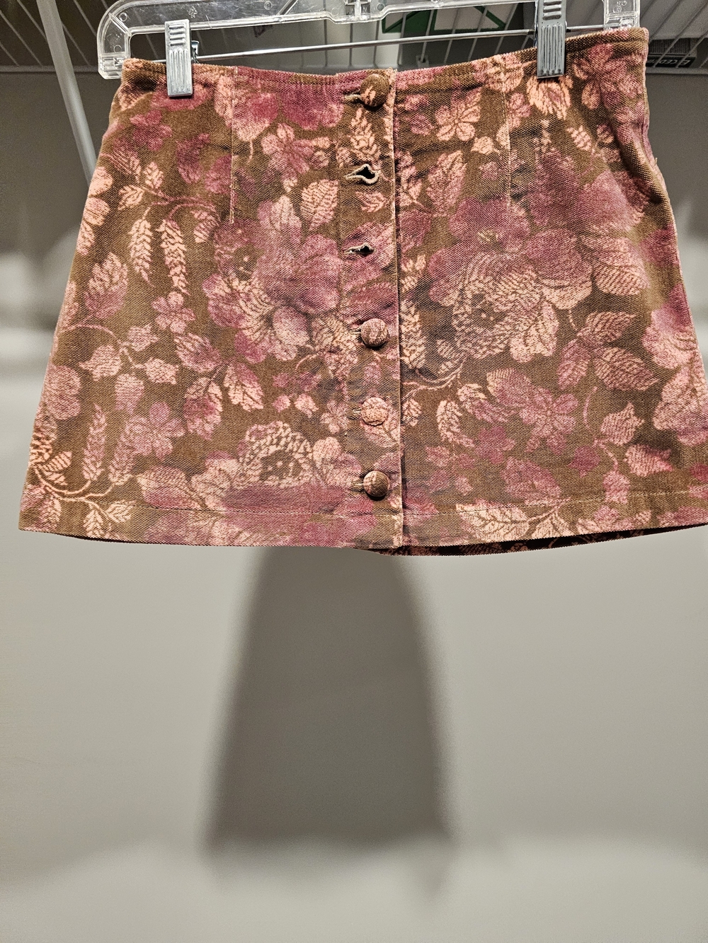Floral Button-Front Mini Skirt - Pink & Brown